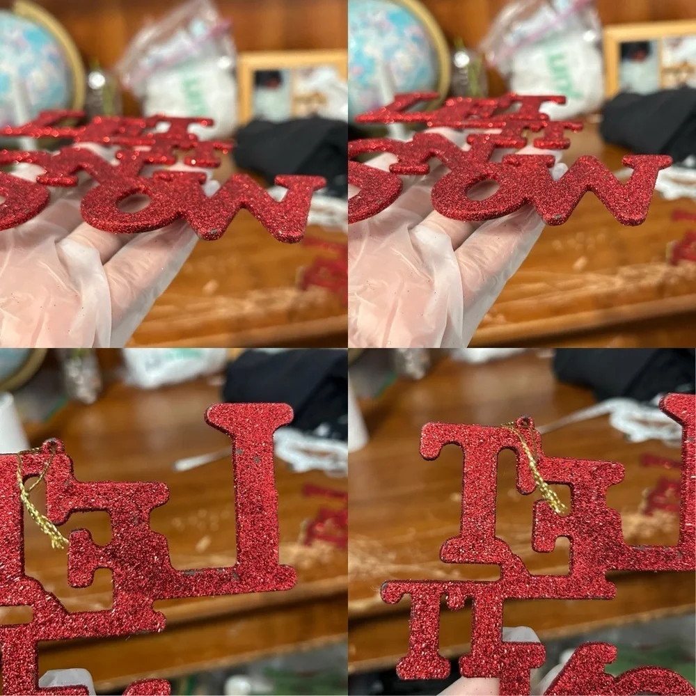 “Let It Snow” Red Glittery Letter Ornaments - Set Of 2 - “Chimney”